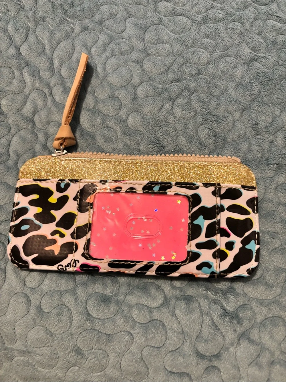 Glitter Accent Leopard Card Wristlet - Pink